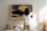 Paul Sinus Wandbild 120x80cm Berglandschaft Mond goldener Himmel moderne Landschaft Kunst Wanddekoration fuer Wohnzimmer Büro