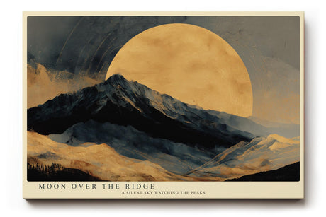 Paul Sinus Wandbild 120x80cm Berglandschaft Mond goldener Himmel moderne Landschaft Kunst Wanddekoration fuer Wohnzimmer Büro
