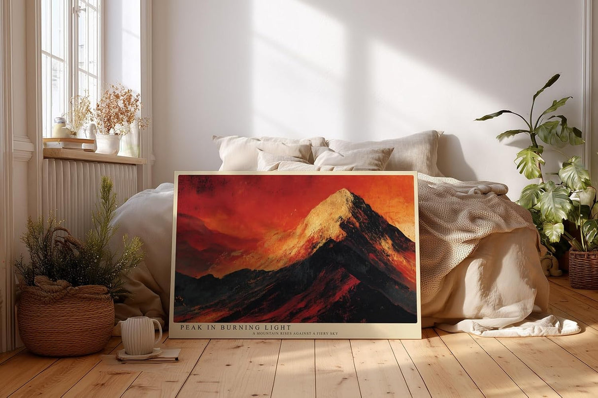 Paul Sinus Wandbild 120x80cm Berglandschaft rot orange moderne Naturkunst dramatischer Himmel Kunstdruck grosses Wandbild 120x80cm kraftvolle Wanddekoration fuer Wohnzimmer Büro