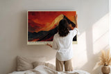 Paul Sinus Wandbild 120x80cm Berglandschaft rot orange moderne Naturkunst dramatischer Himmel Kunstdruck grosses Wandbild 120x80cm kraftvolle Wanddekoration fuer Wohnzimmer Büro