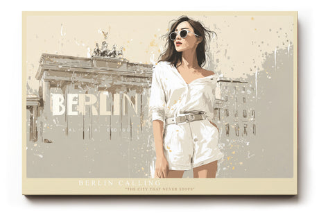 Paul Sinus Wandbild Berlin Calling modernes Stadtmotiv mit Frau vor dem Brandenburger Tor in urbanem Stil für zeitgenössische Wohnräume und Loftdesigns