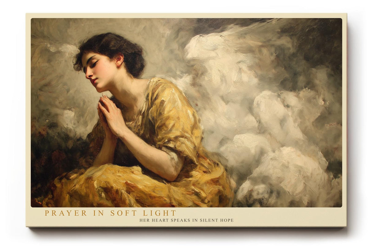 Paul Sinus Wandbild 120x80cm Betende Frau Klassische Kunst LeinWandbild 120x80cm Spirituelle Malerei Elegante Wanddekoration