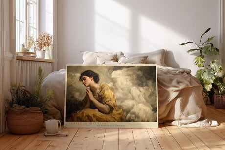 Paul Sinus Wandbild 120x80cm Betende Frau Klassische Kunst LeinWandbild 120x80cm Spirituelle Malerei Elegante Wanddekoration