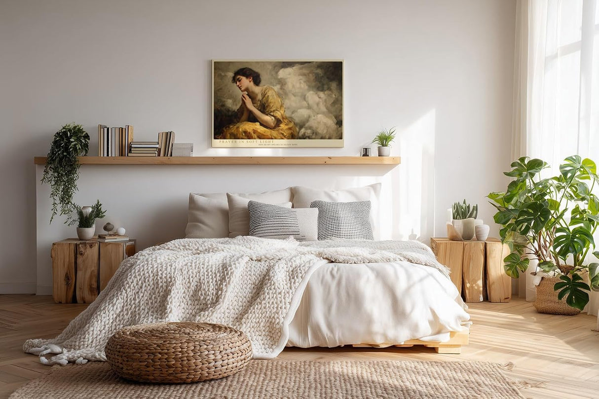 Paul Sinus Wandbild 120x80cm Betende Frau Klassische Kunst LeinWandbild 120x80cm Spirituelle Malerei Elegante Wanddekoration