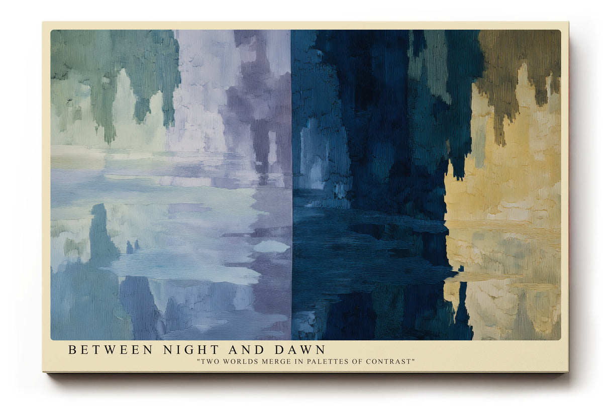 Paul Sinus Wandbild Between Night and Dawn – abstraktes Farbspiel in Blau- und Gelbtönen symbolisiert Übergang, Harmonie und Kontrast