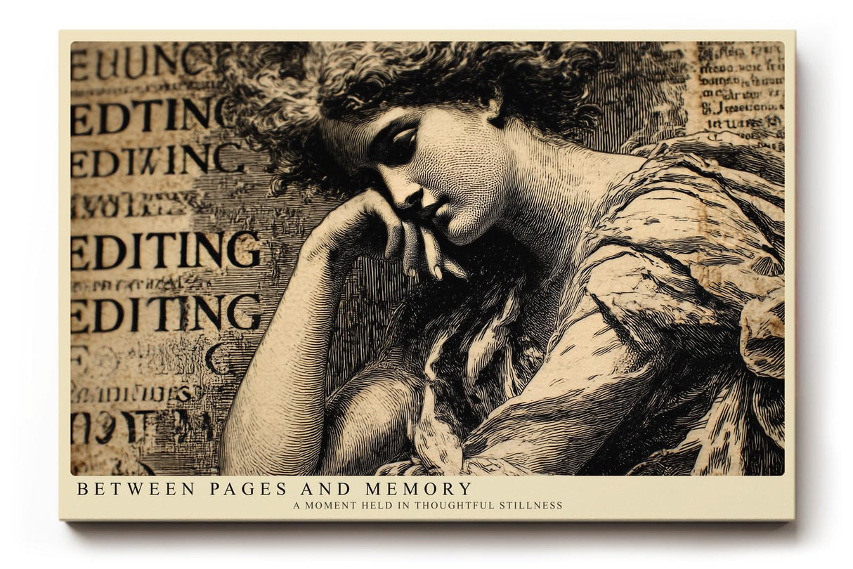 Paul Sinus Wandbild 120x80cm Between Pages and Memory klassisches Frauenportrait im Vintage Stil Literatur Kunst Poster für Wohnzimmer Büro