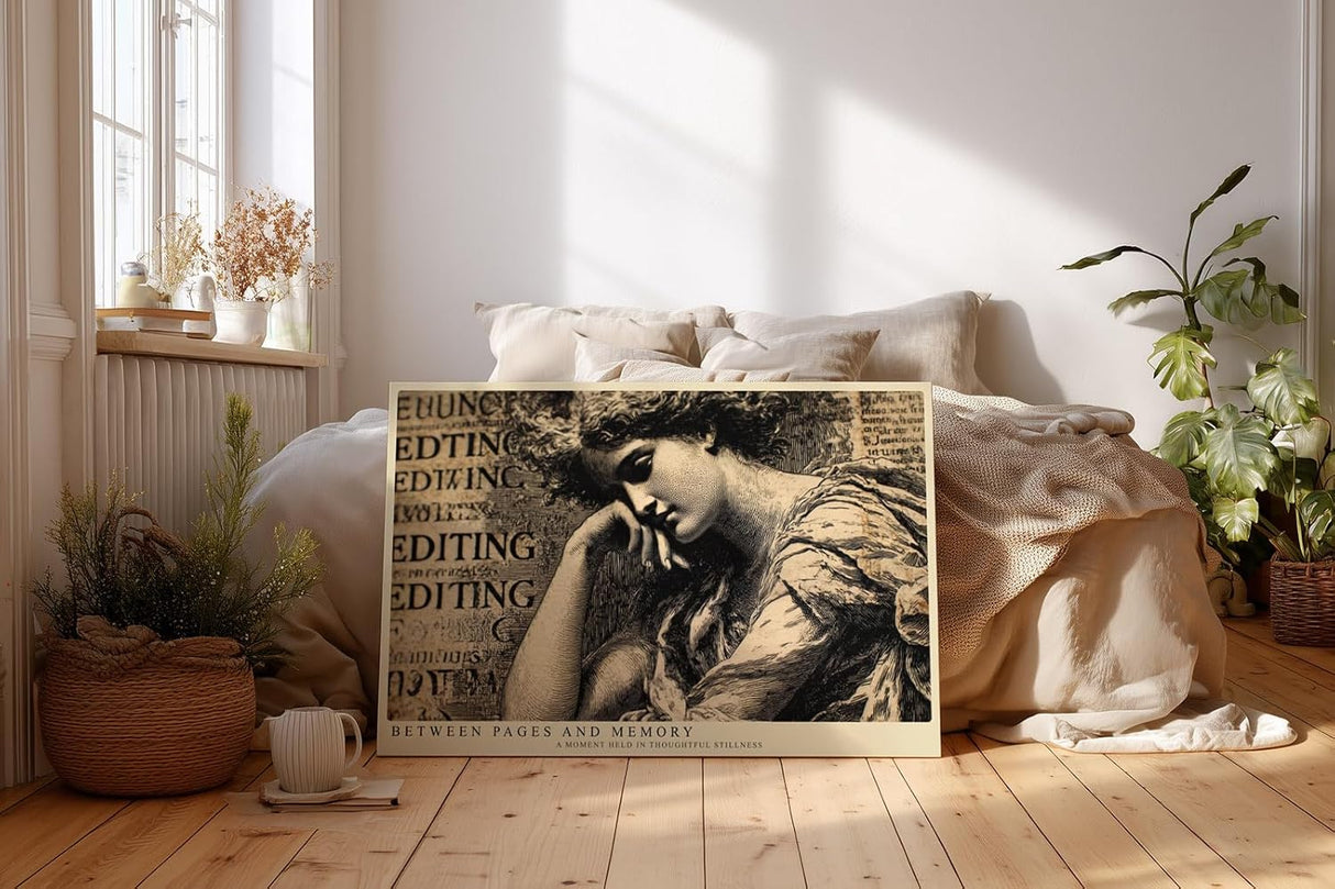 Paul Sinus Wandbild 120x80cm Between Pages and Memory klassisches Frauenportrait im Vintage Stil Literatur Kunst Poster für Wohnzimmer Büro