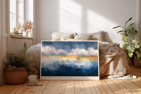 Paul Sinus Wandbild Between Sky and Sea abstrakte Landschaft in Blautönen mit goldener Linie als Horizont