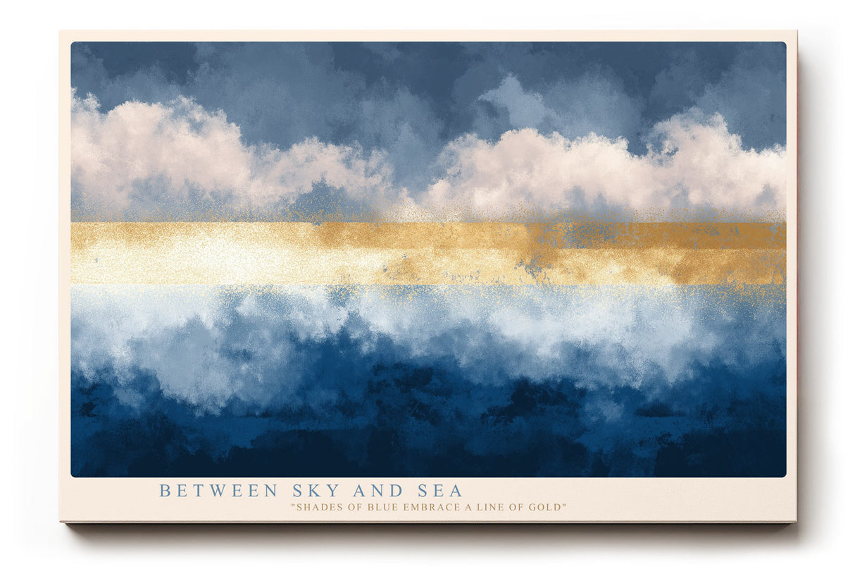 Paul Sinus Wandbild Between Sky and Sea abstrakte Landschaft in Blautönen mit goldener Linie als Horizont