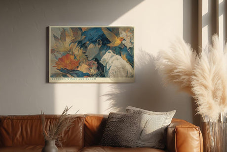 Paul Sinus Wandbild 120x80cm Between Wings and Bloom poetisches Portrait mit Vögeln und Blumen Kunst Poster für Wohnzimmer Schlafzimmer