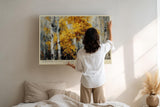 Paul Sinus Wandbild 120x80cm Birken im Herbstwald goldene Blaetter moderne Naturmalerei Leinwand Wanddekoration warme Waldlandschaft fuer Wohnzimmer Büro