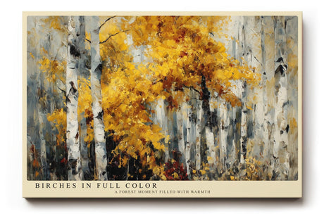 Paul Sinus Wandbild 120x80cm Birken im Herbstwald goldene Blaetter moderne Naturmalerei Leinwand Wanddekoration warme Waldlandschaft fuer Wohnzimmer Büro