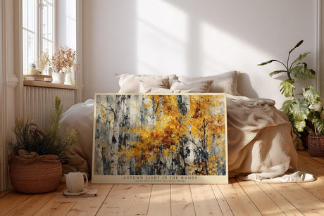 Paul Sinus Wandbild 120x80cm Birkenwald im Herbst goldene Blaetter moderne Landschaftsmalerei Leinwand Wanddekoration warme Naturkunst fuer Wohnzimmer Büro