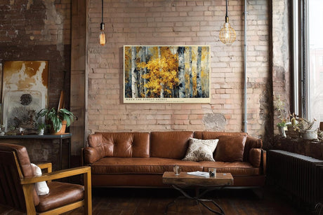 Paul Sinus Wandbild 120x80cm Birkenwald mit goldenen Herbstblaettern moderne Landschaftskunst Leinwand Wanddekoration warme Naturstimmung fuer Wohnzimmer Büro