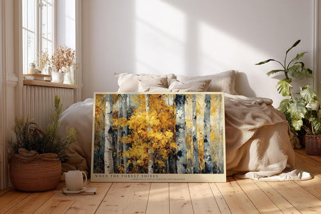 Paul Sinus Wandbild 120x80cm Birkenwald mit goldenen Herbstblaettern moderne Landschaftskunst Leinwand Wanddekoration warme Naturstimmung fuer Wohnzimmer Büro
