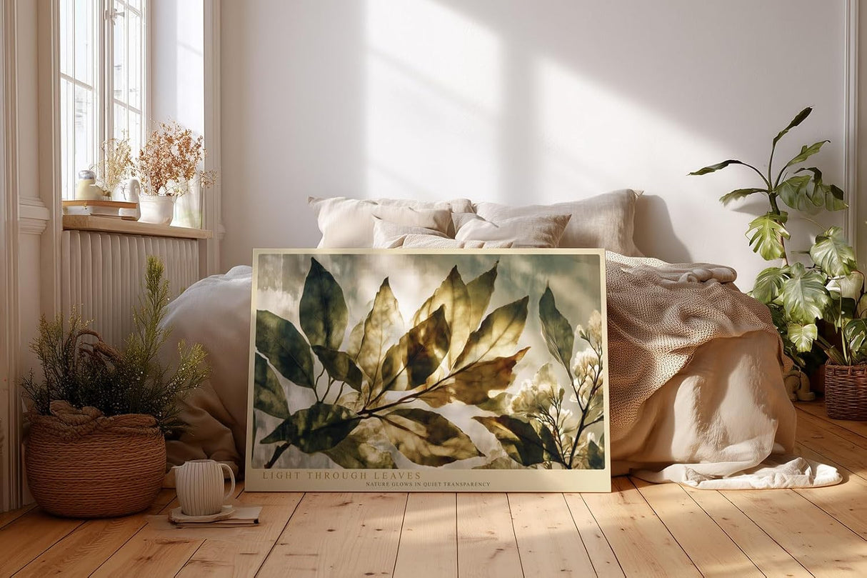 Paul Sinus Wandbild 120x80cm Blaetter im Licht botanische Naturkunst gruene transparente Blaetter moderne Natur Wanddekoration fuer Wohnzimmer Büro