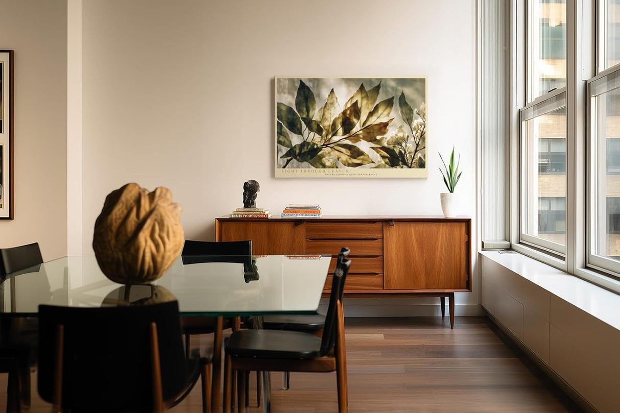 Paul Sinus Wandbild 120x80cm Blaetter im Licht botanische Naturkunst gruene transparente Blaetter moderne Natur Wanddekoration fuer Wohnzimmer Büro