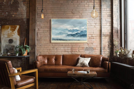 Paul Sinus Wandbild 120x80cm Blaue Berglandschaft im Nebel ruhige Bergkette Landschaftsbild in sanften Blautoenen moderne Natur Wanddekoration