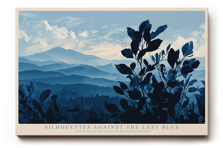 Paul Sinus Wandbild 120x80cm Blaue Berglandschaft mit Pflanzen Silhouetten ruhige Naturkunst