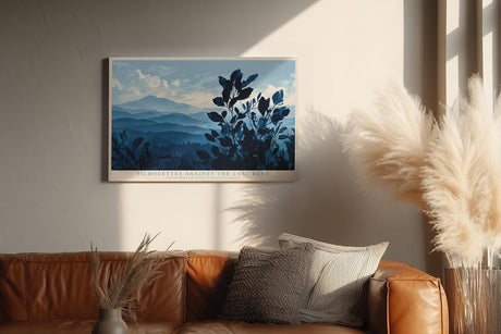 Paul Sinus Wandbild 120x80cm Blaue Berglandschaft mit Pflanzen Silhouetten ruhige Naturkunst