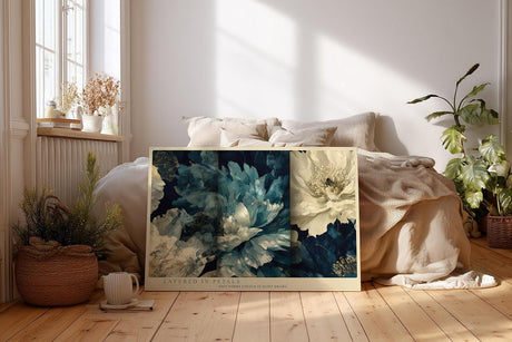 Paul Sinus Wandbild 120x80cm blaue Blumen abstrakte florale Kunst moderne Blumenmalerei elegante Wanddekoration fuer Wohnzimmer Büro