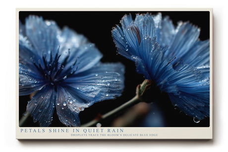 Paul Sinus Wandbild 120x80cm Blaue Blumen Makro mit Wassertropfen elegante florale Naturkunst
