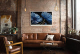 Paul Sinus Wandbild 120x80cm Blaue Blumen Makro mit Wassertropfen elegante florale Naturkunst