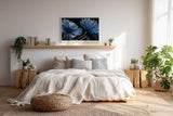 Paul Sinus Wandbild 120x80cm Blaue Blumen Makro mit Wassertropfen elegante florale Naturkunst