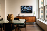 Paul Sinus Wandbild 120x80cm Blaue Blüten mit Regentropfen Makrofotografie Natur Kunst für Wohnzimmer Schlafzimmer Bad