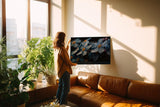 Paul Sinus Wandbild 120x80cm Blaue Blüten mit Regentropfen Makrofotografie Natur Kunst für Wohnzimmer Schlafzimmer Bad
