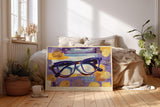 Paul Sinus Wandbild 120x80cm Blaue Brille mit abstraktem Hintergrund – Kreatives Designmotiv für moderne Büros und Wohnräume