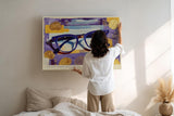 Paul Sinus Wandbild 120x80cm Blaue Brille mit abstraktem Hintergrund – Kreatives Designmotiv für moderne Büros und Wohnräume