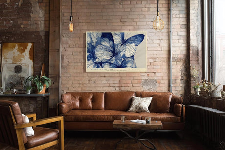 Paul Sinus Wandbild 120x80cm Blaue Schmetterlinge Moderne Natur Illustration in Blau Weiß für Wohnzimmer Schlafzimmer Büro