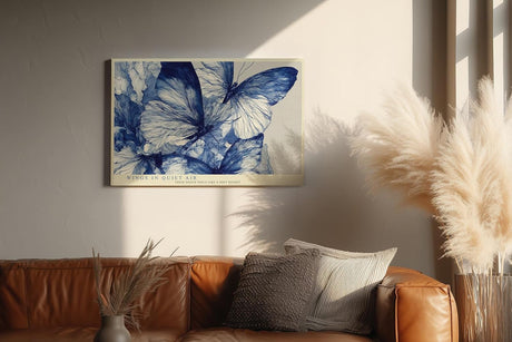 Paul Sinus Wandbild 120x80cm Blaue Schmetterlinge Moderne Natur Illustration in Blau Weiß für Wohnzimmer Schlafzimmer Büro