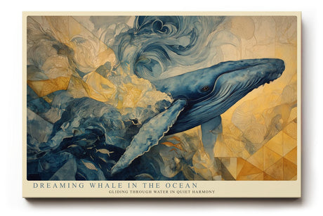 Paul Sinus Wandbild 120x80cm Blauer Wal im Ozean Abstrakte Meereskunst in Blau Gold Wanddekoration