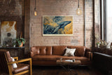 Paul Sinus Wandbild 120x80cm Blauer Wal im Ozean Abstrakte Meereskunst in Blau Gold Wanddekoration
