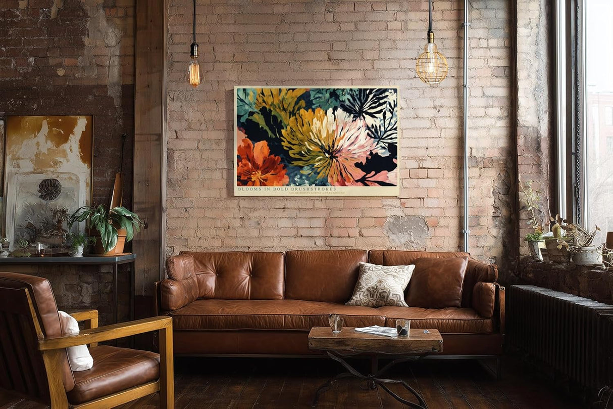 Paul Sinus Wandbild 120x80cm Blooms in Bold Brushstrokes moderne Blumen Malerei abstrakte florale Kunst Poster für Wohnzimmer Schlafzimmer Büro