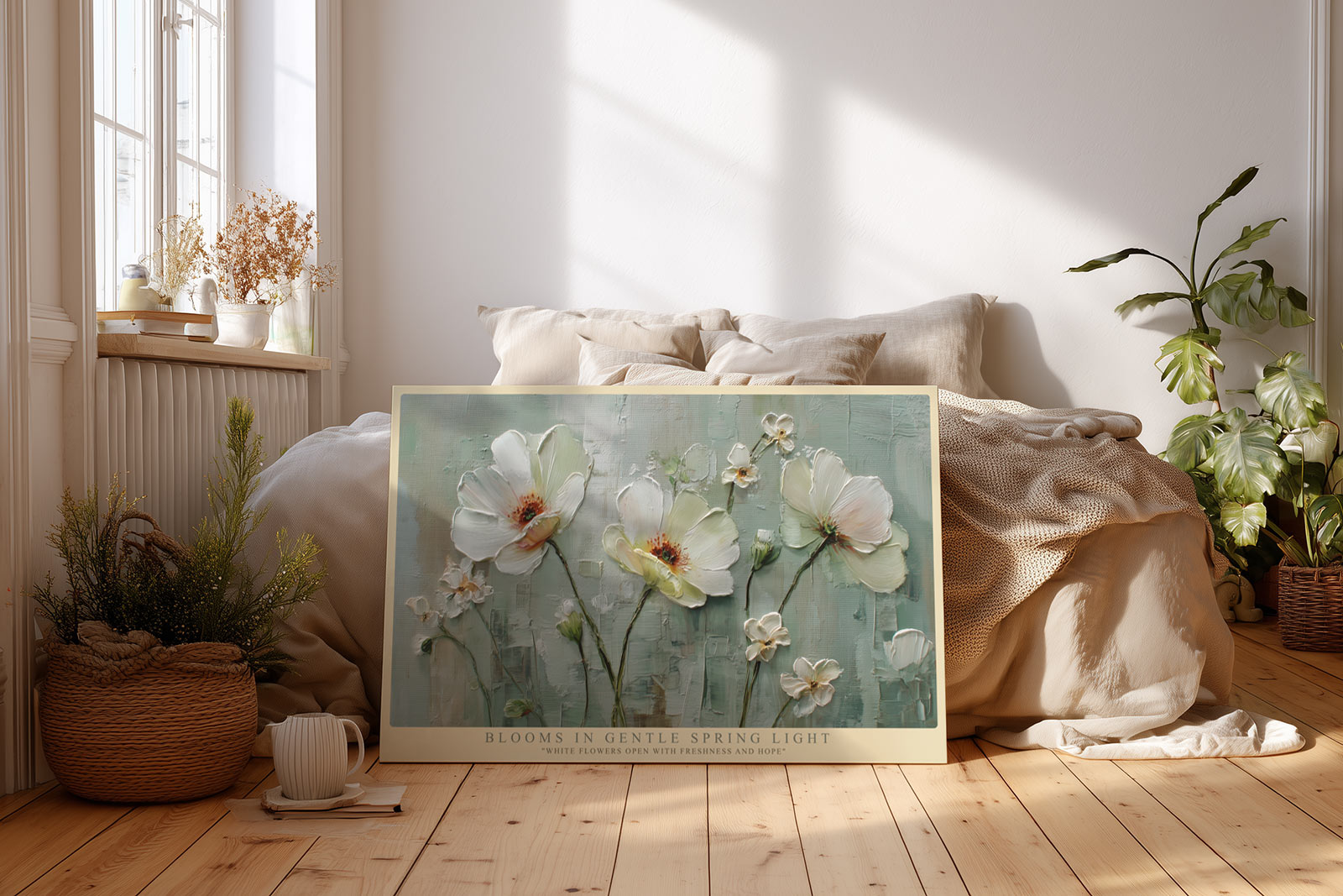 Paul Sinus Wandbild Blooms in Gentle Spring Light White Flowers in Soft Textured Elegance