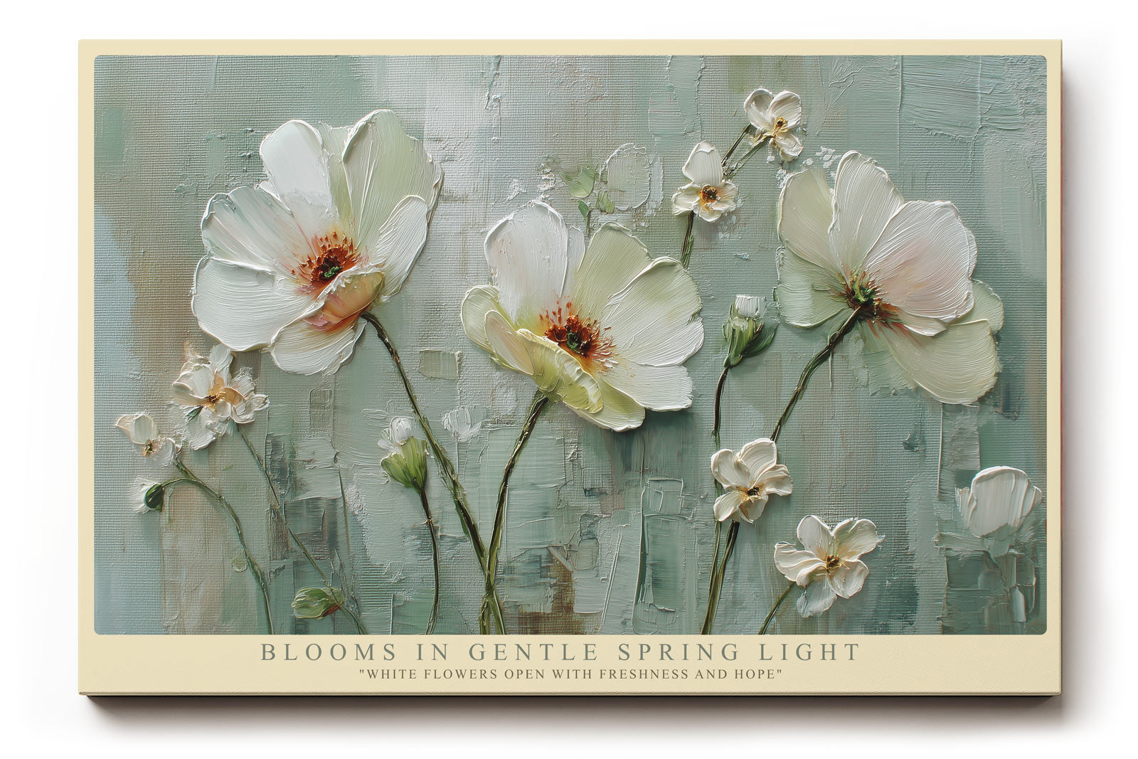 Paul Sinus Wandbild Blooms in Gentle Spring Light White Flowers in Soft Textured Elegance