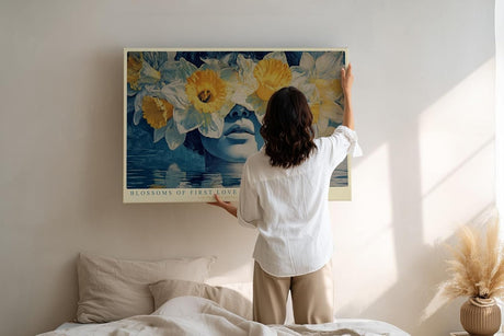 Paul Sinus Wandbild 120x80cm Blossoms of First Love surrealistisches Portrait mit Narzissen Blumen Kunst Poster für Wohnzimmer Schlafzimmer
