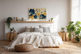 Paul Sinus Wandbild 120x80cm Blue and Gold Bloom Burst Abstrakte Wildblumen Kunst in Blau und Gold Modernes Blumenbild fuer Wohnzimmer und Büro