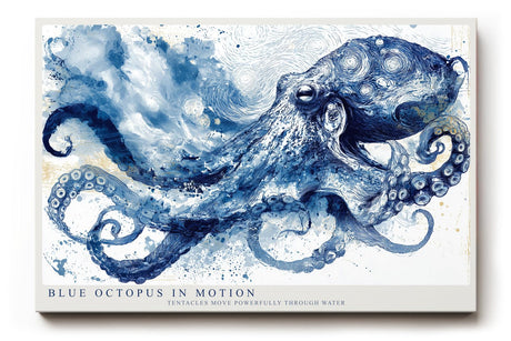 Paul Sinus Wandbild 120x80cm Blue Octopus in Motion Oktopus Illustration maritime Tier Kunst Poster für Wohnzimmer Büro