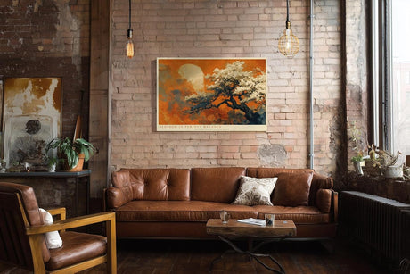 Paul Sinus Wandbild 120x80cm Bluetenbaum Landschaft Kunst in Warmen Orange und Naturtoenen Ruhige Natur Wanddekoration fuer Wohnzimmer Schlafzimmer und Büro