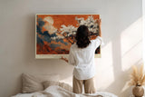 Paul Sinus Wandbild 120x80cm Bluetenbaum Vollmond Berglandschaft Natur Kunstmotiv Abendliche Landschaft mit weissen Blueten