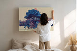 Paul Sinus Wandbild 120x80cm blühender Baum Landschaft Illustration in Blau mit Blumen moderne Naturkunst stilvolles Kunstbild für Wohnzimmer Büro