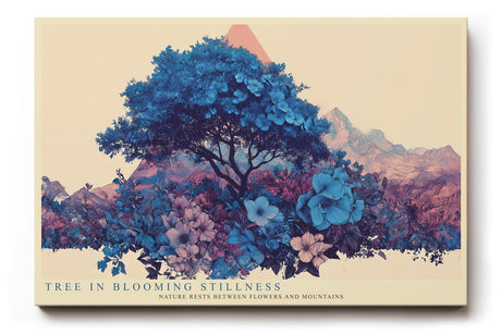 Paul Sinus Wandbild 120x80cm blühender Baum Landschaft Illustration in Blau mit Blumen moderne Naturkunst stilvolles Kunstbild für Wohnzimmer Büro