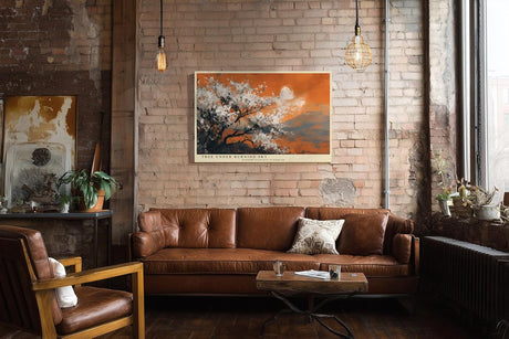 Paul Sinus Wandbild 120x80cm Blühender Baum Landschaft Kunst in Orange Weiß und Grau Modernes Naturmotiv für Wohnzimmer Büro und Flur