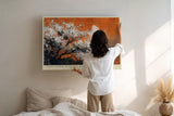 Paul Sinus Wandbild 120x80cm Blühender Baum Landschaft Kunst in Orange Weiß und Grau Modernes Naturmotiv für Wohnzimmer Büro und Flur