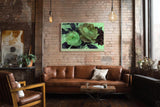 Paul Sinus Wandbild 120x80cm Blumen abstrakt gruene florale Kunst moderne Illustration Wanddekoration Wohnzimmer Schlafzimmer