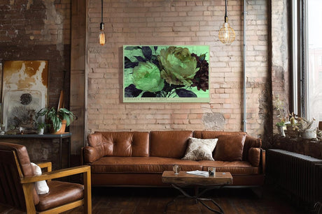 Paul Sinus Wandbild 120x80cm Blumen abstrakt gruene florale Kunst moderne Illustration Wanddekoration Wohnzimmer Schlafzimmer